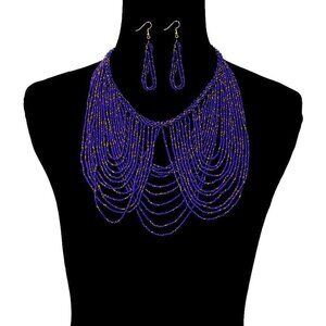 PURPLE Gold Multi Layer BOHO Bohemian Goddess Sexy Statement BIB Necklace Set